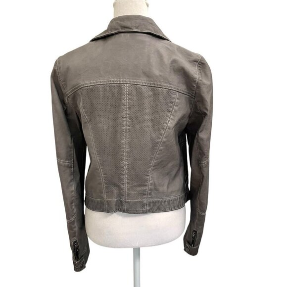 Anthropologie Vegan Leather Moto Jacket Zipper Pockets Gray size Small - Picture 6 of 8